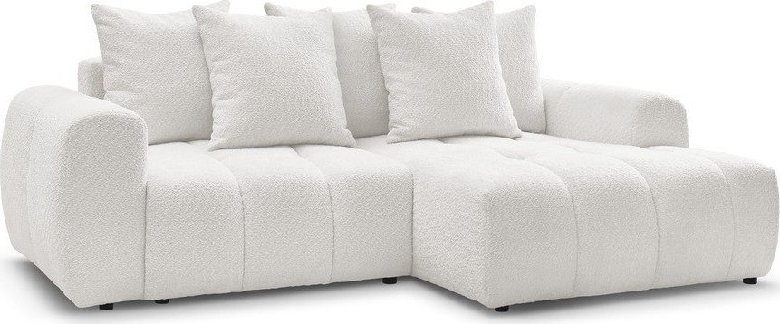 Bílá rozkládací/s úložným prostorem rohová pohovka z textilie bouclé (pravý roh/s lenoškou) Roxelane – Bobochic Paris Bobochic Paris