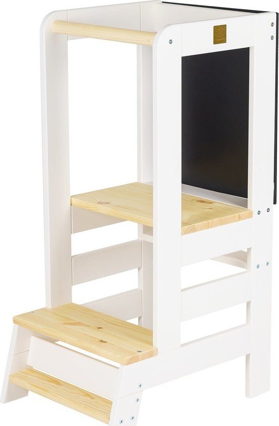 Bílá/v přírodní barvě učicí věž z borovicového dřeva Montessori – Meowbaby MeowBaby