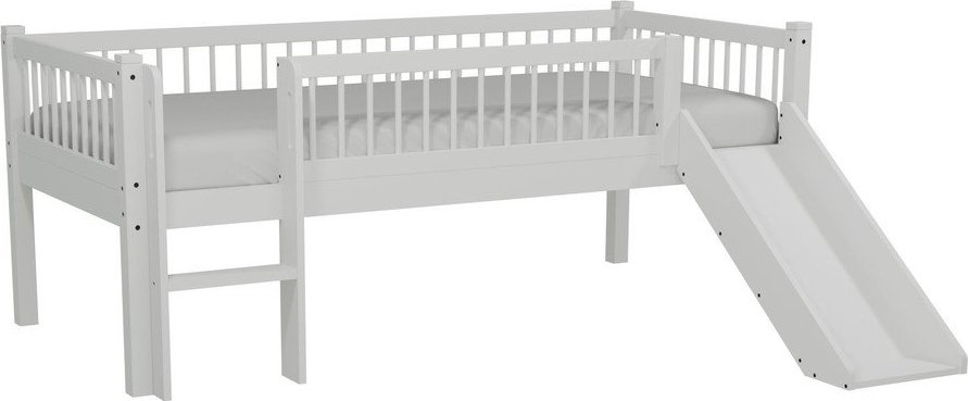 Bílá vyvýšená dětská postel z dubového dřeva s klouzačkou s roštem 90x200 cm Forrest – Vipack Vipack