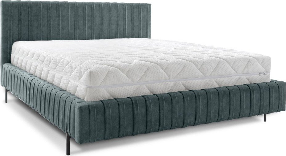 Čalouněná dvoulůžková postel s úložným prostorem s roštem 140x200 cm v petrolejové barvě Plissa – ELTAP ELTAP