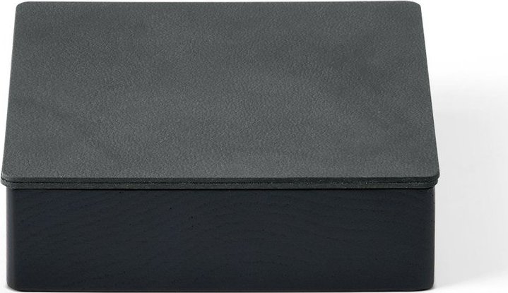 Černý/antracitový dřevěný/z eko kůže úložný box s víkem/dekorativní 11x11x3