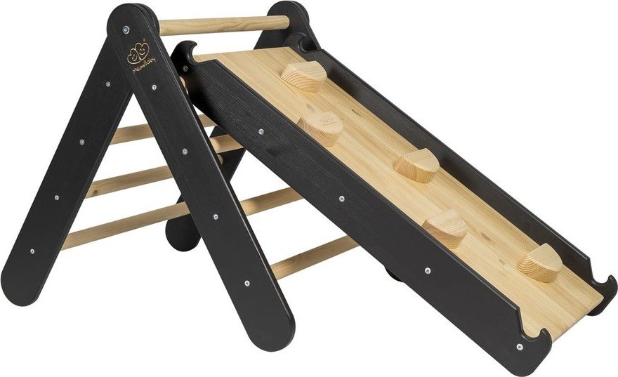 Černý pikler trojúhelník z borovicového dřeva 46x87x60 cm Montessori – Meowbaby MeowBaby