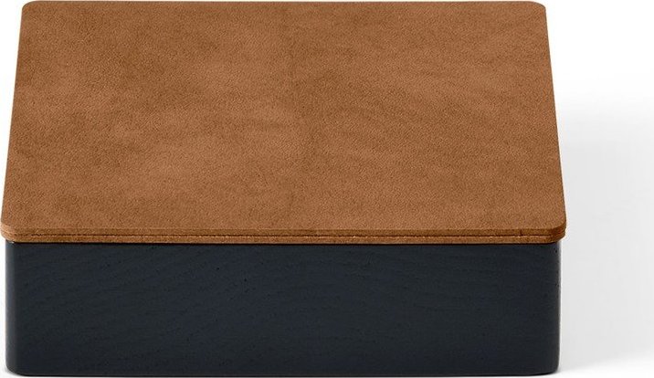 Černý/v přírodní barvě dřevěný/z eko kůže úložný box s víkem/dekorativní 11x11x3