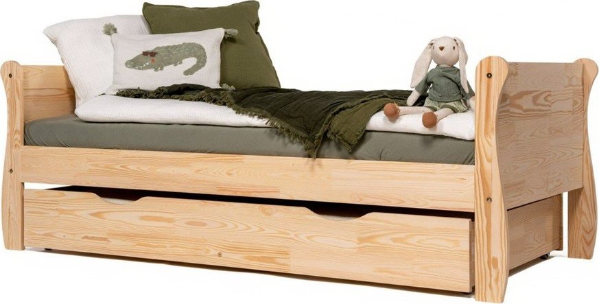 Dětská postel z borovicového dřeva s výsuvným lůžkem s úložným prostorem s roštem 100x200 cm v přírodní barvě Roma – Adeko Adeko