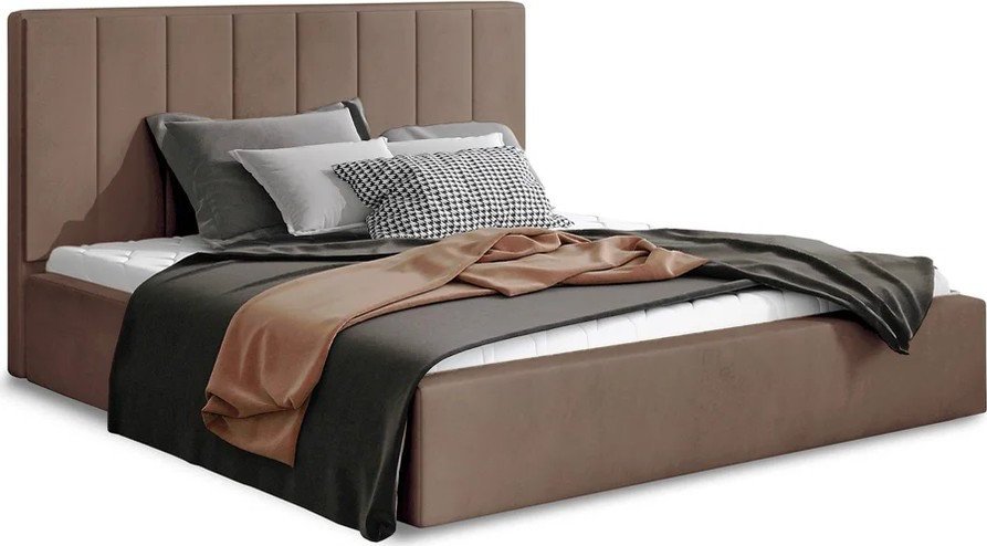 Hnědá čalouněná dvoulůžková postel s úložným prostorem s roštem 200x200 cm Audrey – ELTAP ELTAP