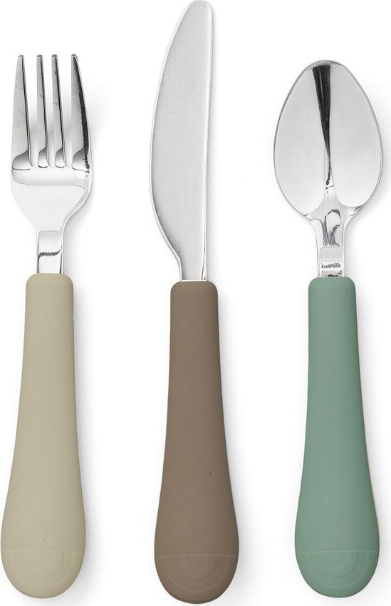 Hnědý/béžový dětský příbor 3 ks ze silikonu Olive Mix – Cam Cam Copenhagen Cam Cam Copenhagen