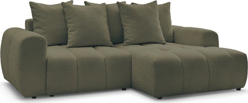 Khaki rozkládací/s úložným prostorem rohová pohovka z textilie bouclé (pravý roh/s lenoškou) Roxelane – Bobochic Paris Bobochic Paris