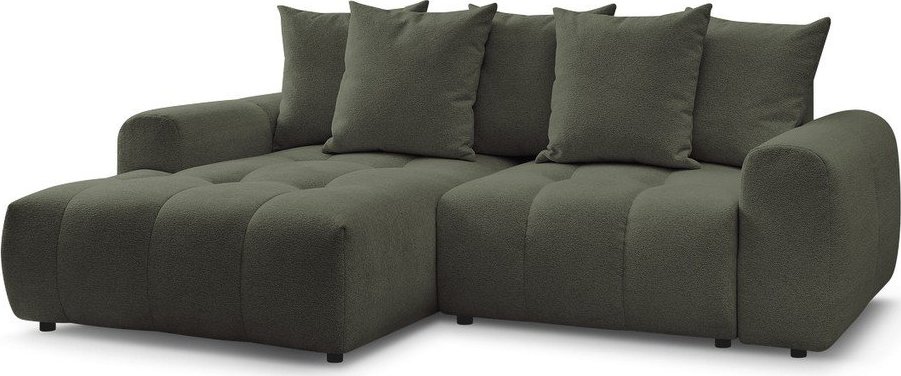 Khaki žinylková rozkládací/s úložným prostorem rohová pohovka (levý roh/s lenoškou) Roxelane – Bobochic Paris Bobochic Paris