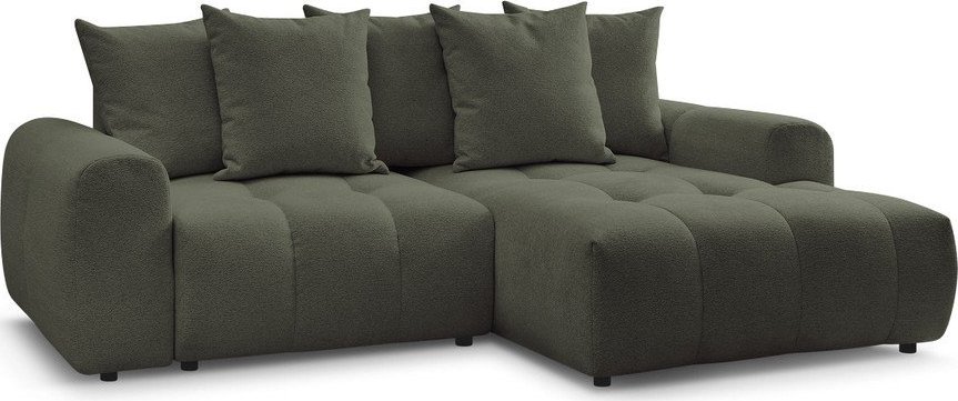 Khaki žinylková rozkládací/s úložným prostorem rohová pohovka (pravý roh/s lenoškou) Roxelane – Bobochic Paris Bobochic Paris