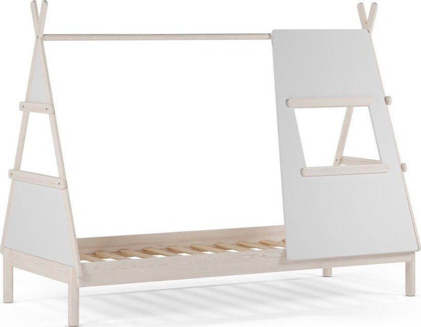 Krémová domečková dětská postel z borovicového dřeva s roštem 90x200 cm Enola – Marckeric Marckeric