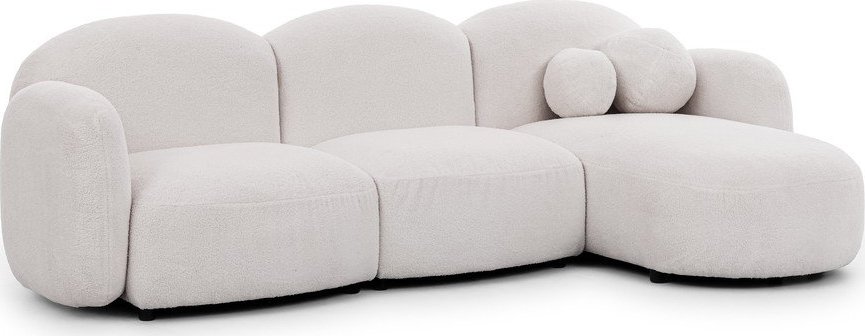 Krémová rohová pohovka z textilie bouclé (pravý roh/s lenoškou) Orbit – Ropez Ropez
