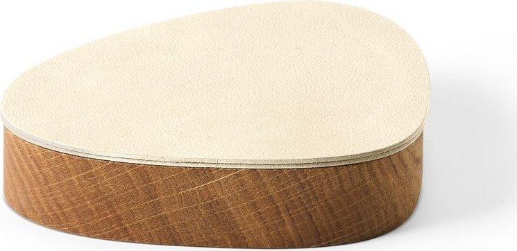 Krémový/v přírodní barvě dřevěný/z eko kůže úložný box s víkem/dekorativní 14x12
