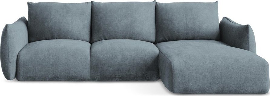 Modrá žinylková rozkládací rohová pohovka (pravý roh/s lenoškou) Leila – Makamii Makamii