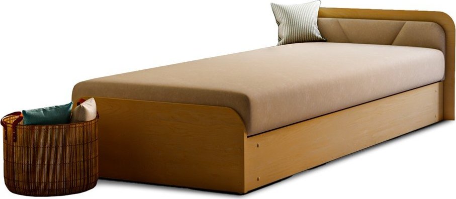Okrově žlutá/béžová čalouněná/z dřevotřísky jednolůžková postel s úložným prostorem s matrací 80x190 cm Parys – ELTAP ELTAP