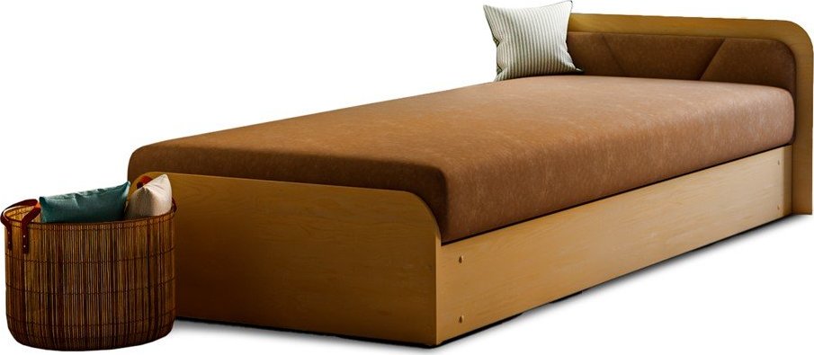 Okrově žlutá/hnědá čalouněná/z dřevotřísky jednolůžková postel s úložným prostorem s matrací 80x190 cm Parys – ELTAP ELTAP