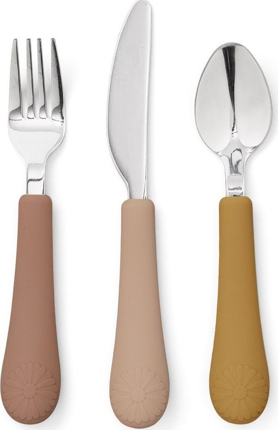 Okrově žlutý/v terakotové barvě dětský příbor 3 ks ze silikonu Tuscany Mix – Cam Cam Copenhagen Cam Cam Copenhagen