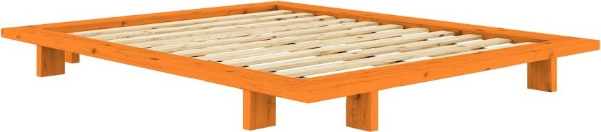 Oranžová dvoulůžková postel z borovicového dřeva bez čela s roštem 140x200 cm Japan – Karup Design Karup