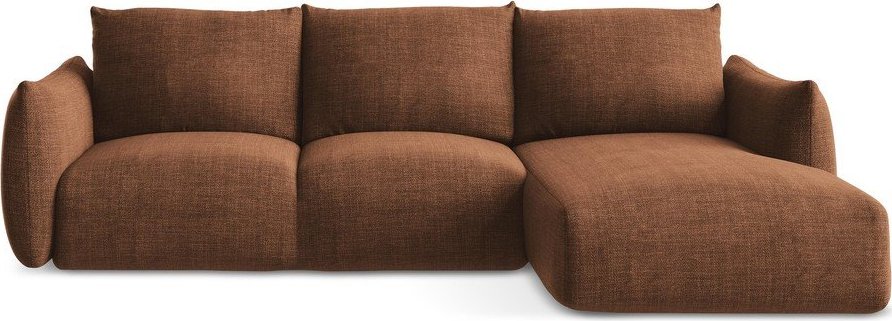 Rozkládací rohová pohovka v terakotové barvě (pravý roh/s lenoškou) Leila – Makamii Makamii