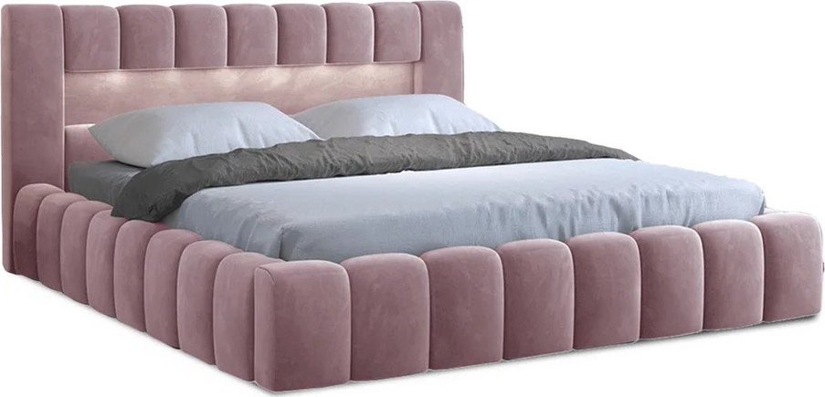 Růžová čalouněná dvoulůžková postel s úložným prostorem s roštem 140x200 cm Lamica – ELTAP ELTAP