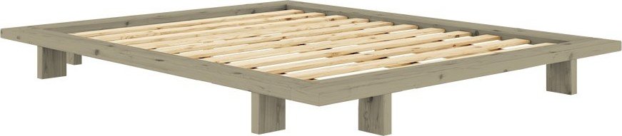 Šalvějově zelená dvoulůžková postel z borovicového dřeva bez čela s roštem 180x200 cm Japan – Karup Design Karup