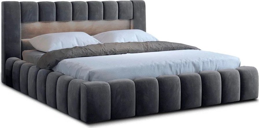 Šedá čalouněná dvoulůžková postel s úložným prostorem s roštem 140x200 cm Lamica – ELTAP ELTAP