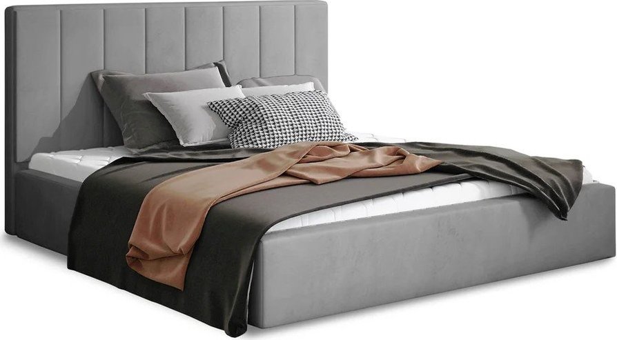 Šedá čalouněná dvoulůžková postel s úložným prostorem s roštem 180x200 cm Audrey – ELTAP ELTAP