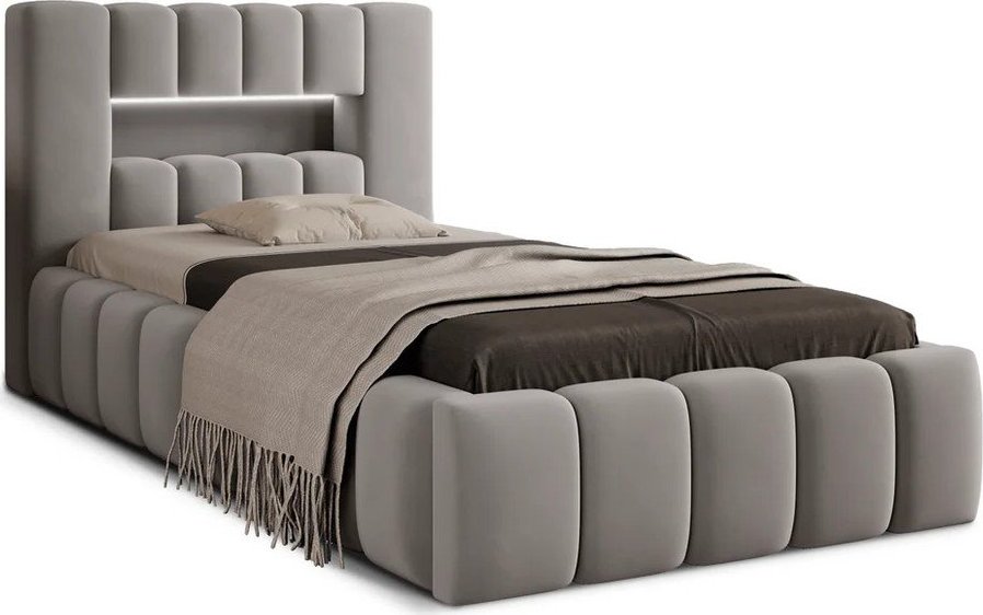 Šedá čalouněná jednolůžková postel s úložným prostorem s roštem 90x200 cm Lamica – ELTAP ELTAP