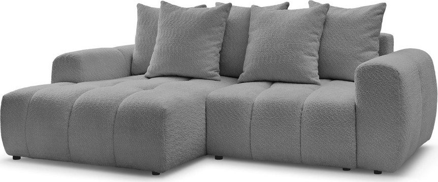 Šedá rozkládací/s úložným prostorem rohová pohovka z textilie bouclé (levý roh/s lenoškou) Roxelane – Bobochic Paris Bobochic Paris