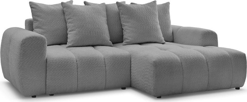 Šedá rozkládací/s úložným prostorem rohová pohovka z textilie bouclé (pravý roh/s lenoškou) Roxelane – Bobochic Paris Bobochic Paris