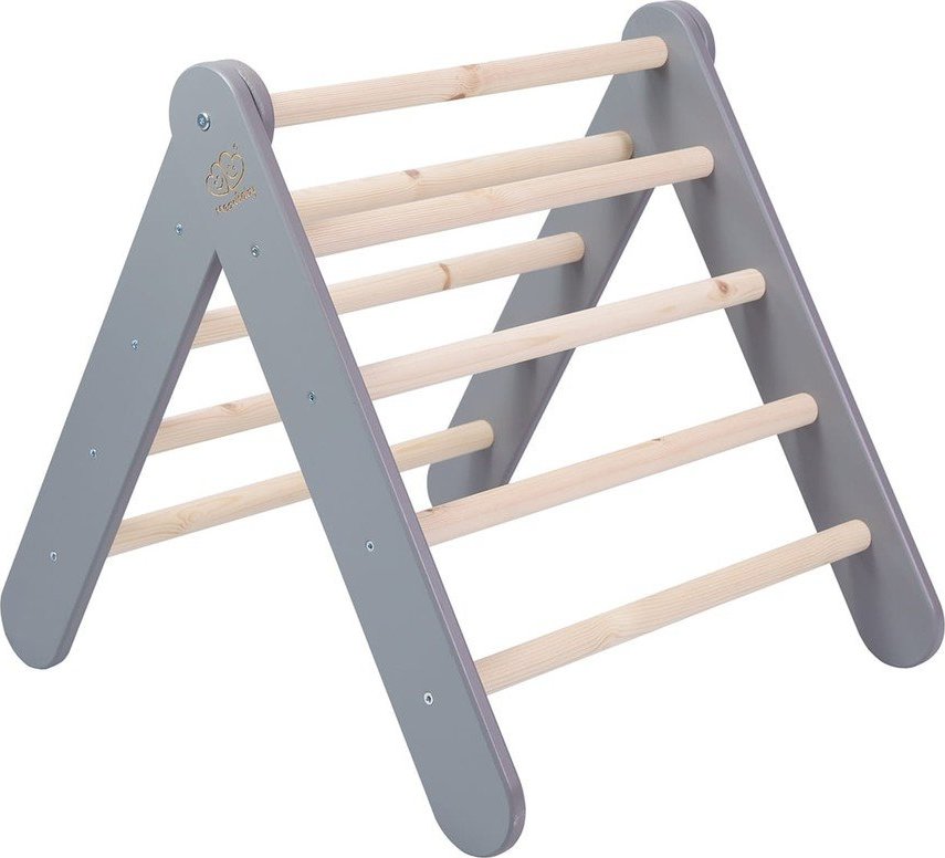 Šedý pikler trojúhelník z borovicového dřeva 60x60x60 cm Montessori – Meowbaby MeowBaby