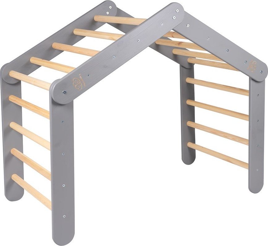 Šedý pikler trojúhelník z borovicového dřeva 61x112x94 cm Montessori – Meowbaby MeowBaby