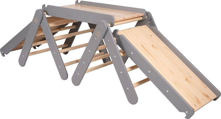 Šedý/v přírodní barvě pikler trojúhelník z borovicového dřeva 265x61x60 cm Montessori – Meowbaby MeowBaby