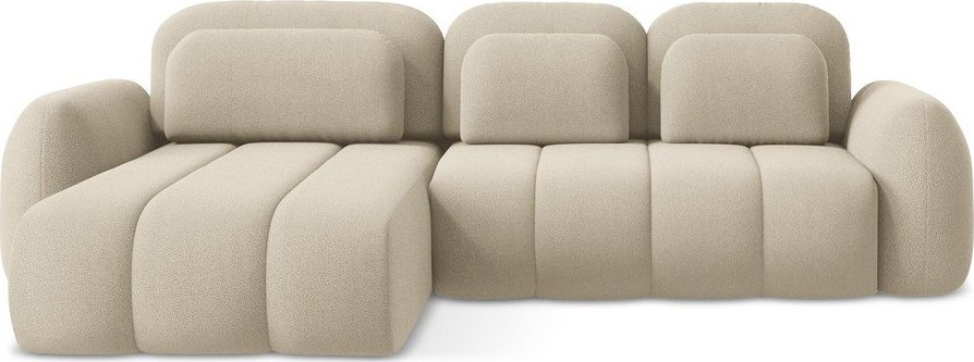 Světle hnědá rozkládací/s úložným prostorem rohová pohovka z textilie bouclé (levý roh/s lenoškou) Pele – Makamii Makamii