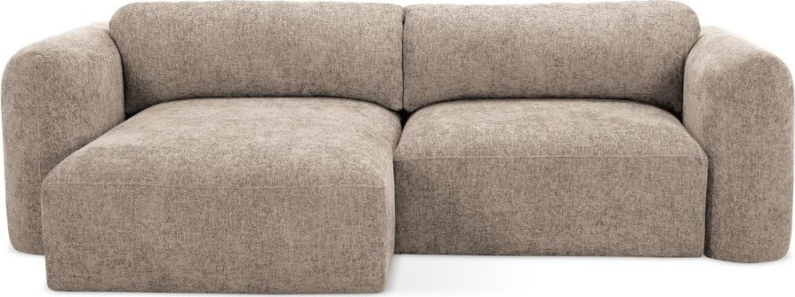 Světle hnědá žinylková rozkládací/s úložným prostorem rohová pohovka (levý roh/s lenoškou) Mele – Makamii Makamii