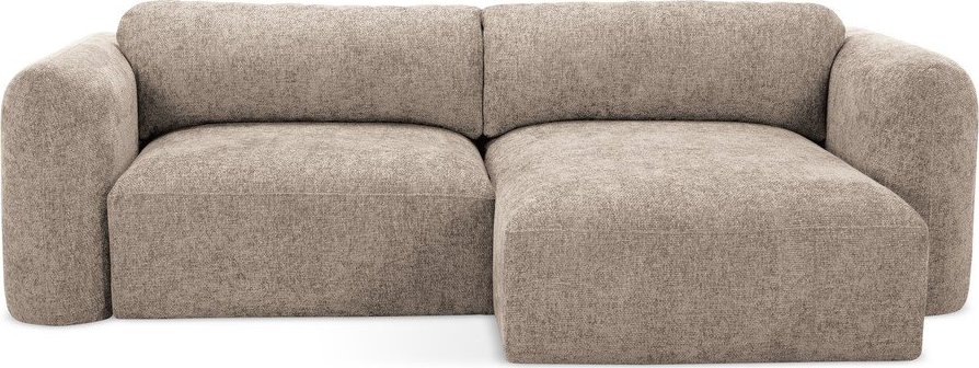 Světle hnědá žinylková rozkládací/s úložným prostorem rohová pohovka (pravý roh/s lenoškou) Mele – Makamii Makamii