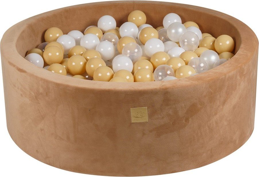 Světle hnědý sametový bazének s míčky ø 90x30 cm Montessori – Meowbaby MeowBaby