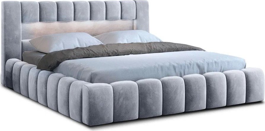 Světle šedá čalouněná dvoulůžková postel s úložným prostorem s roštem 180x200 cm Lamica – ELTAP ELTAP