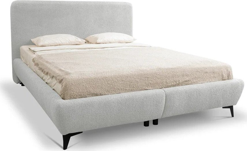Světle šedá čalouněná dvoulůžková postel s úložným prostorem s roštem 180x200 cm Makapu – Makamii Makamii