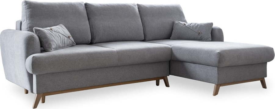 Světle šedá rozkládací/s úložným prostorem rohová pohovka (pravý roh/s lenoškou) Scandic Lagom – Miuform Miuform