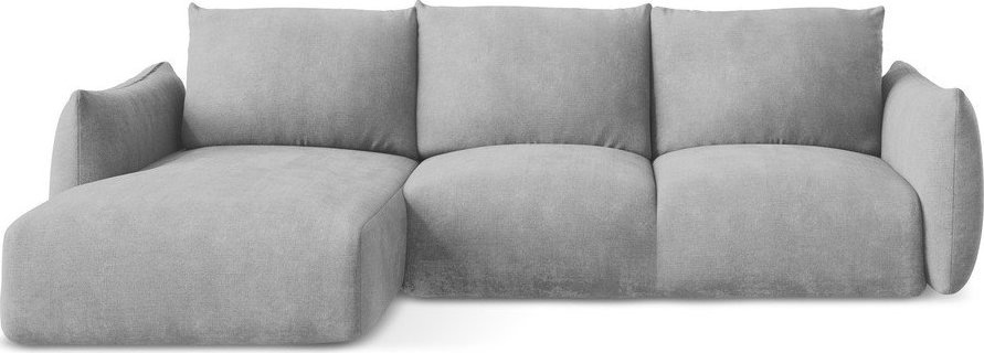 Světle šedá žinylková rozkládací rohová pohovka (levý roh/s lenoškou) Leila – Makamii Makamii