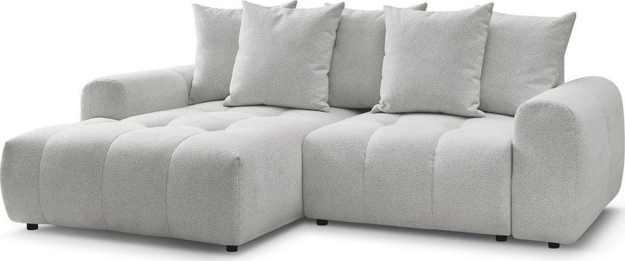 Světle šedá žinylková rozkládací/s úložným prostorem rohová pohovka (levý roh/s lenoškou) Roxelane – Bobochic Paris Bobochic Paris