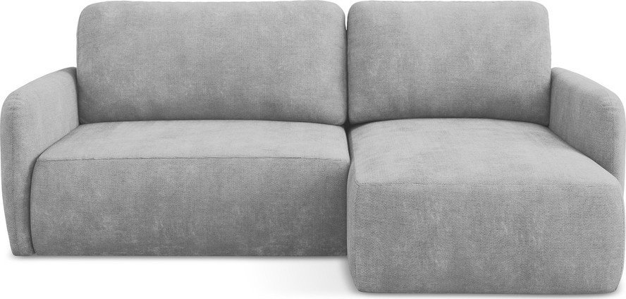 Světle šedá žinylková rozkládací/s úložným prostorem rohová pohovka (pravý roh/s lenoškou) Lilo – Makamii Makamii