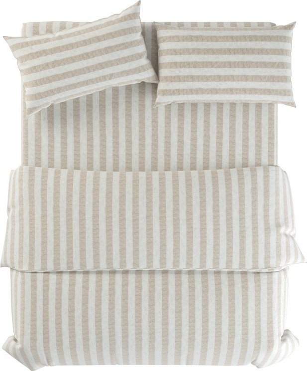 Světle šedé/krémové lněné povlečení na dvoulůžko 200x200 cm Natural Stripes – Native Natural Native Natural