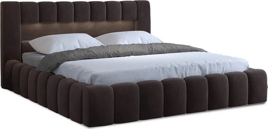 Tmavě hnědá čalouněná dvoulůžková postel s úložným prostorem s roštem 180x200 cm Lamica – ELTAP ELTAP