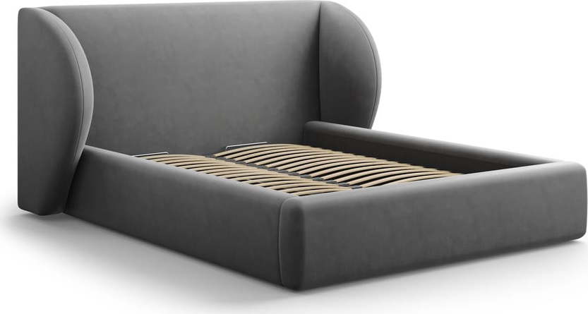 Tmavě šedá čalouněná dvoulůžková postel s úložným prostorem s roštem 180x200 cm Miley – Micadoni Home Micadoni