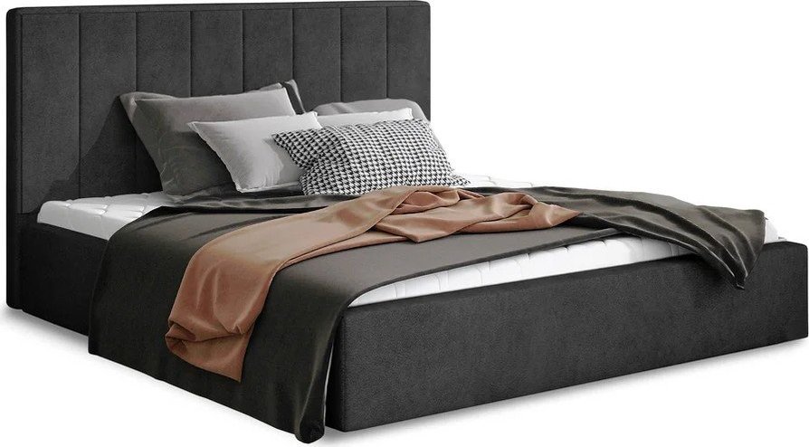Tmavě šedá čalouněná dvoulůžková postel s úložným prostorem s roštem 200x200 cm Audrey – ELTAP ELTAP