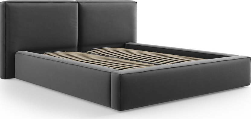 Tmavě šedá sametová čalouněná dvoulůžková postel s úložným prostorem s roštem 180x200 cm Arendal – Cosmopolitan Design Cosmopolitan design