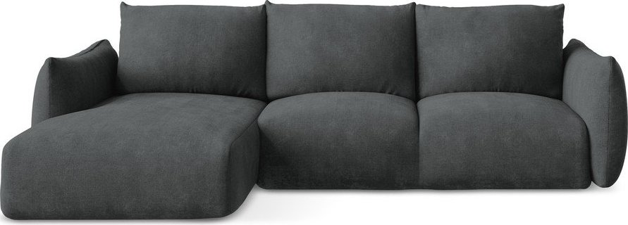 Tmavě šedá žinylková rozkládací rohová pohovka (levý roh/s lenoškou) Leila – Makamii Makamii