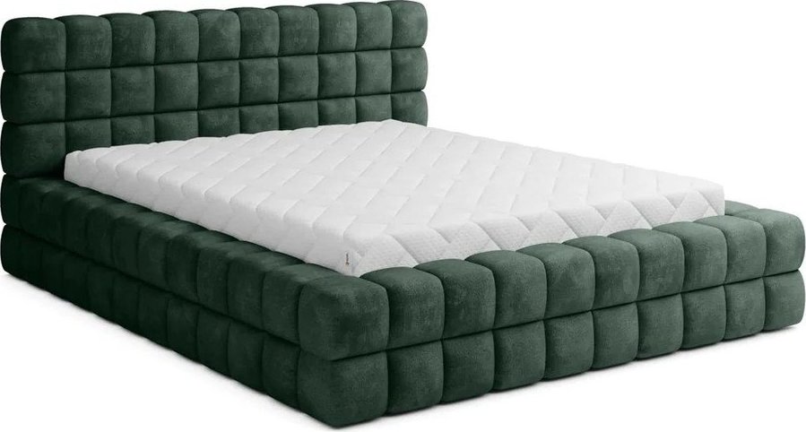Tmavě zelená čalouněná dvoulůžková postel s úložným prostorem s roštem 180x200 cm Dizzle – ELTAP ELTAP
