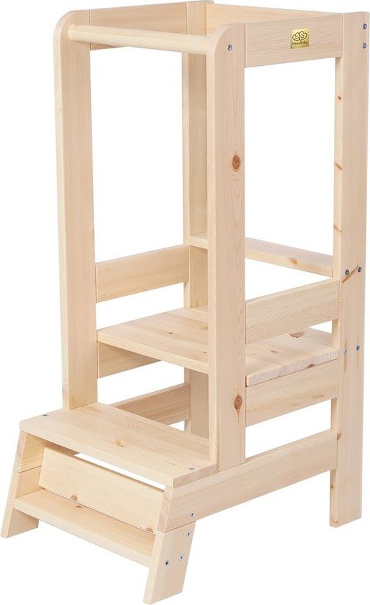 Učicí věž z borovicového dřeva v přírodní barvě Montessori – Meowbaby MeowBaby